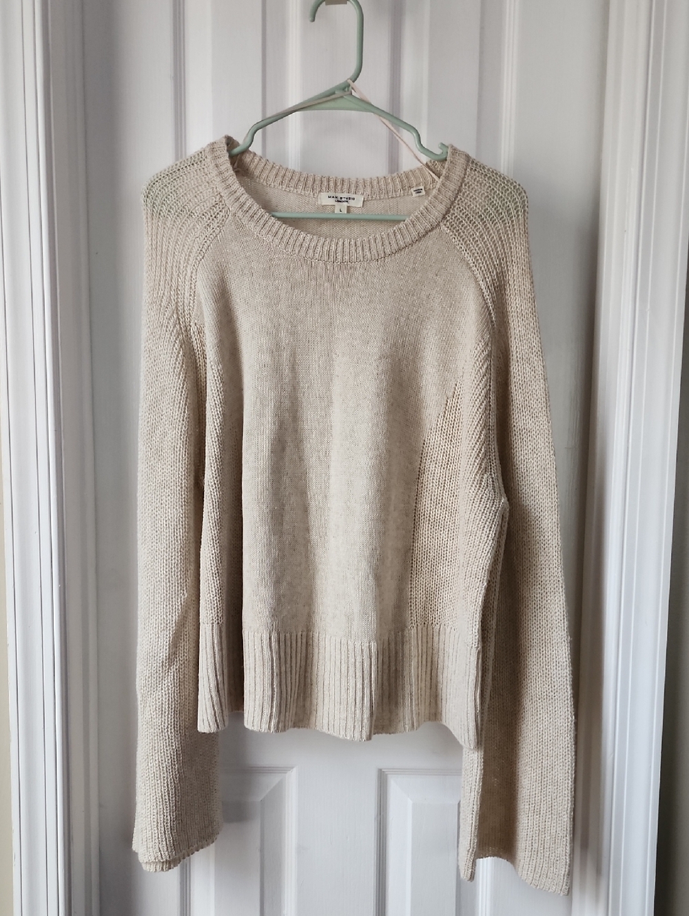 Max Studio Cream Crewneck Knit Sweater Sz L Like New